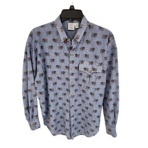 J.G. Hook Dog Print Shirt Cotton Button Up Long Sleeve Women's Size 8 Blue